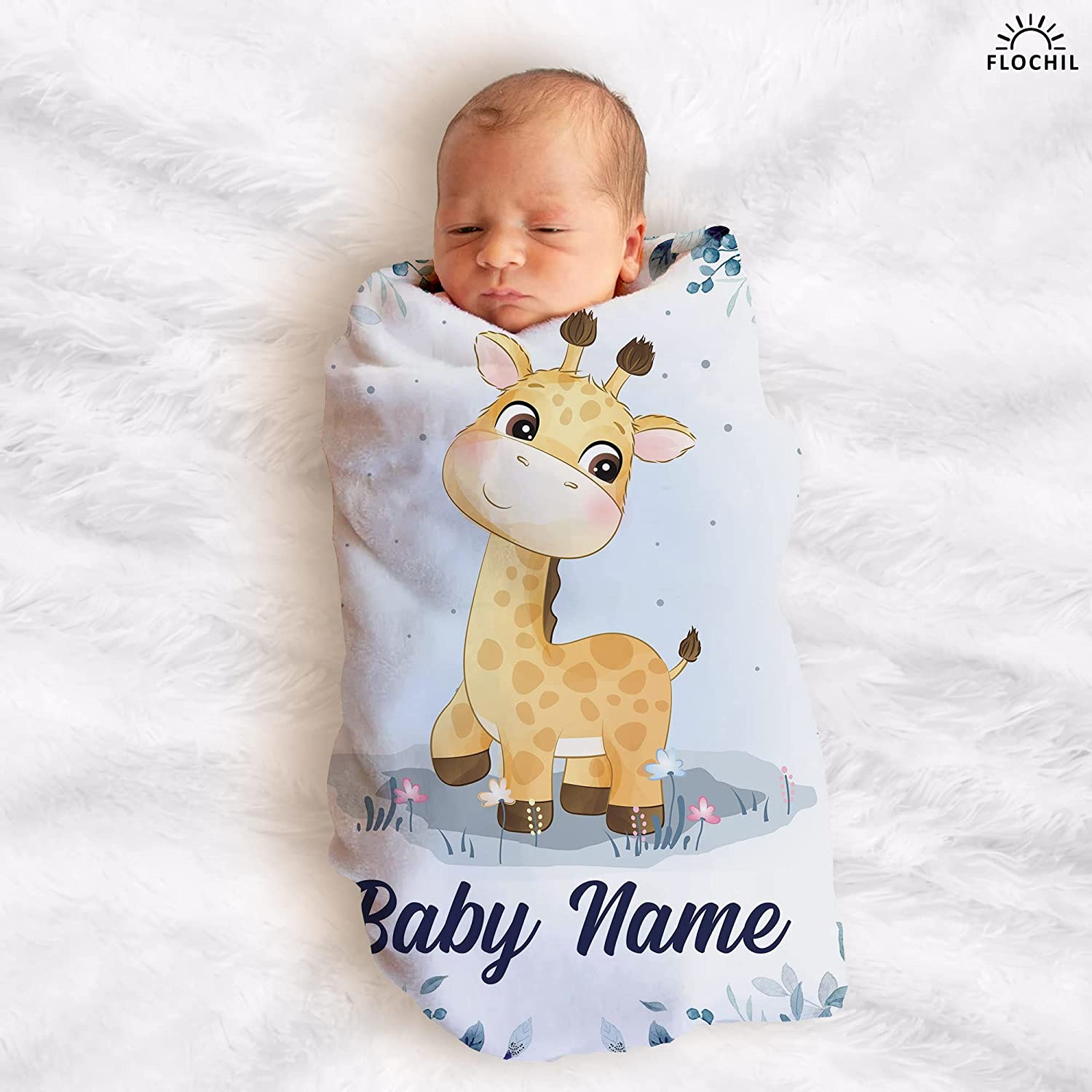 Personalized Baby Blankets - Baby Blanket with Name for Boys, Best Gift for Baby, Newborn Giraffe Flush Fleece blanket