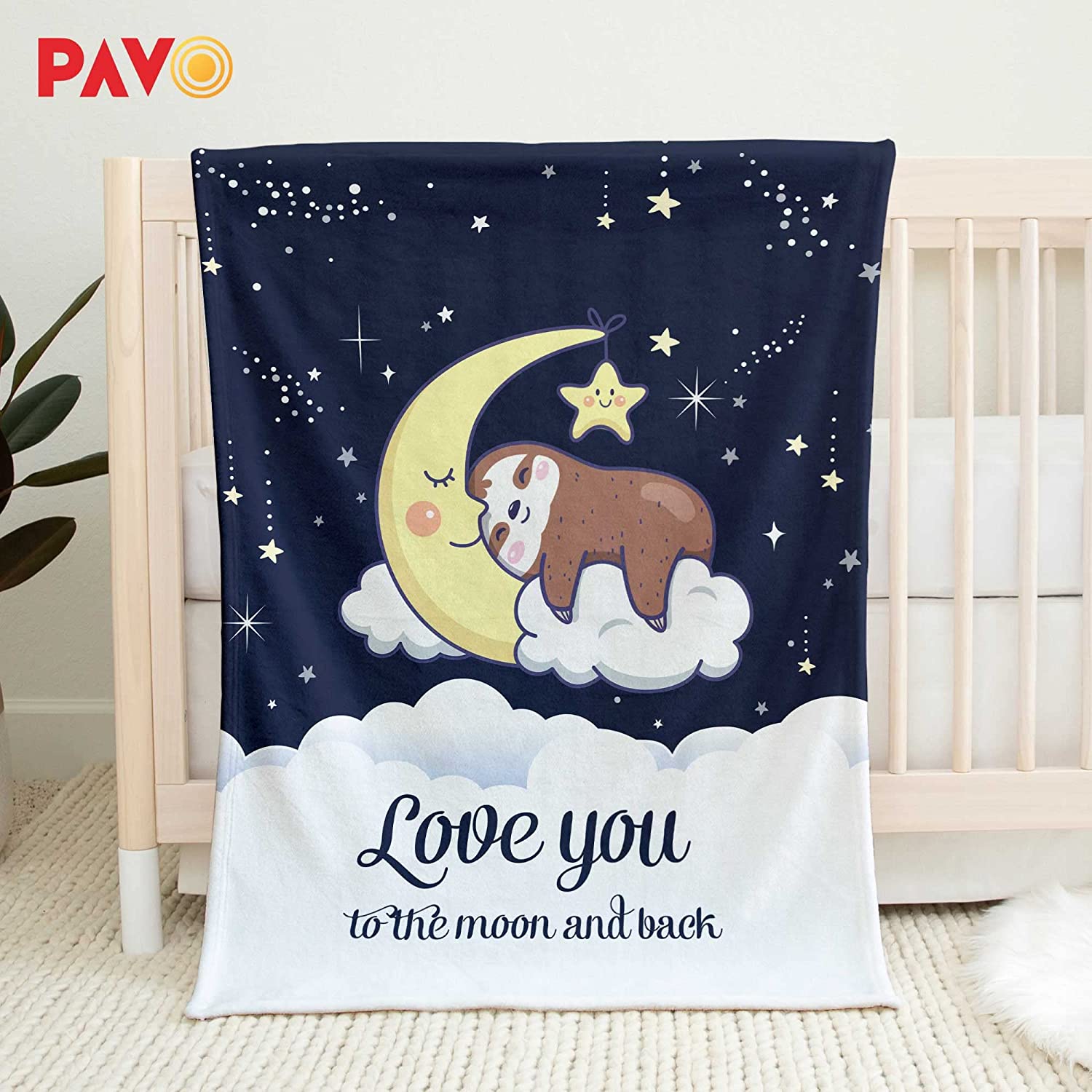 Baby Blanket Sloth to The Moon and Back, Super Soft Fleece Blanket Shower Gifts for Newborn Boy & Girl