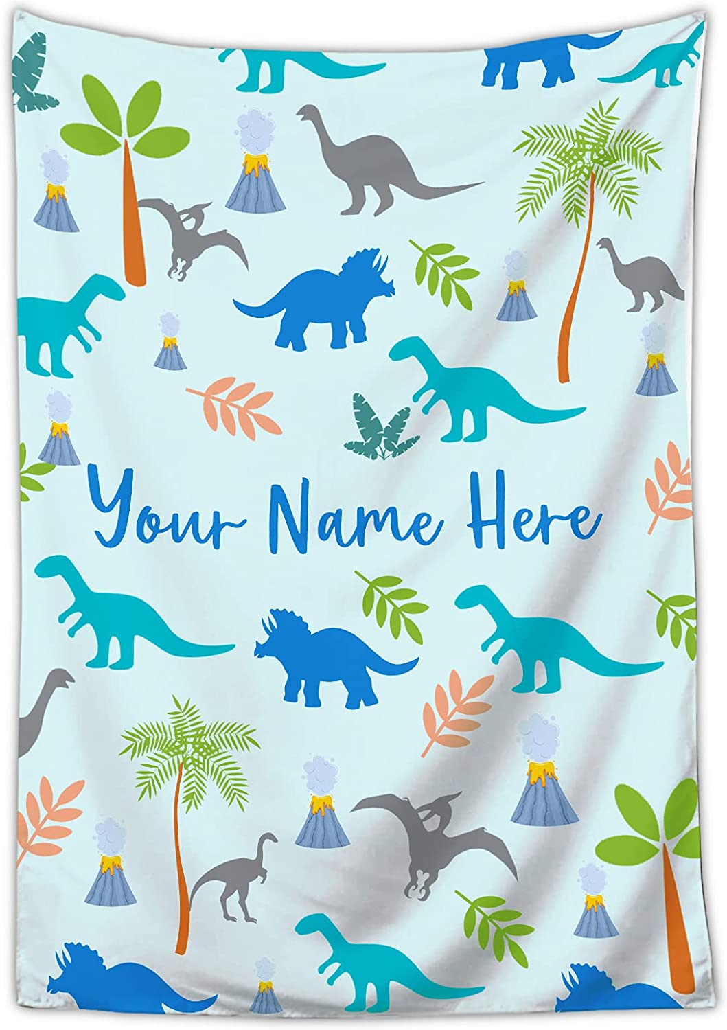 Personalized Custom Baby Blankets with Name for Boys, Dinosaurus Blanket for Infants Newborns Kids