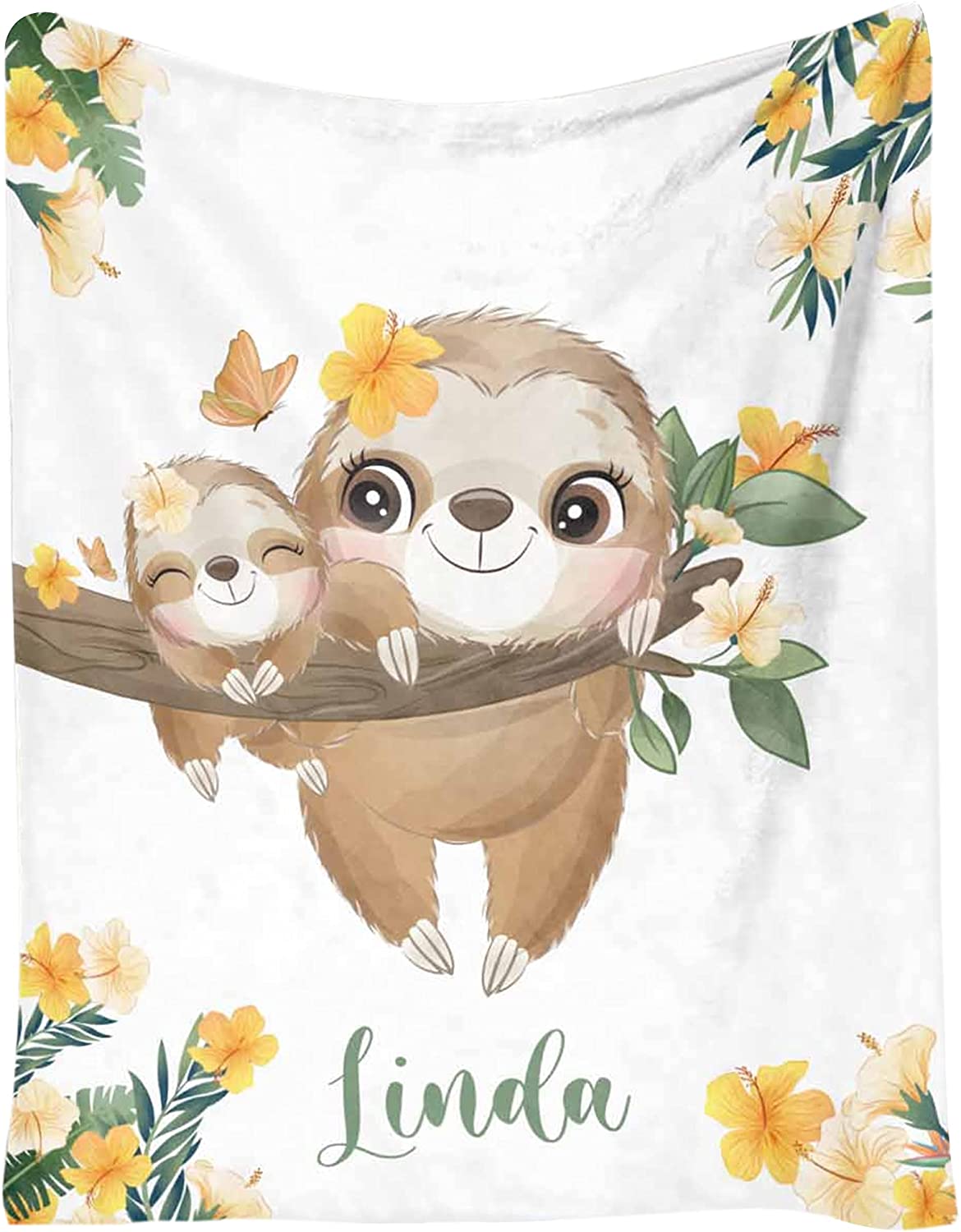 Personalized Baby Blankets with Sloth Design for Kids - Throw Blanket with Cute Animal - Swadding Blanket for Toddler