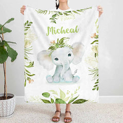 Personalized Elephant Baby Blankets, Customized Baby Blanket with Name for Baby Boys