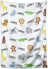 Personalized Custom Baby Blankets with Name for Boys, Animal Blanket for Infants Newborns Kids