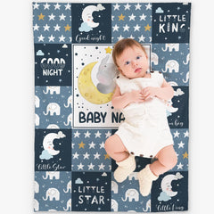 Personalized Baby Boy Blankets, Customize Blanket with Names - Soft Flush Fleece for Newborn Blue Little Star Elephant