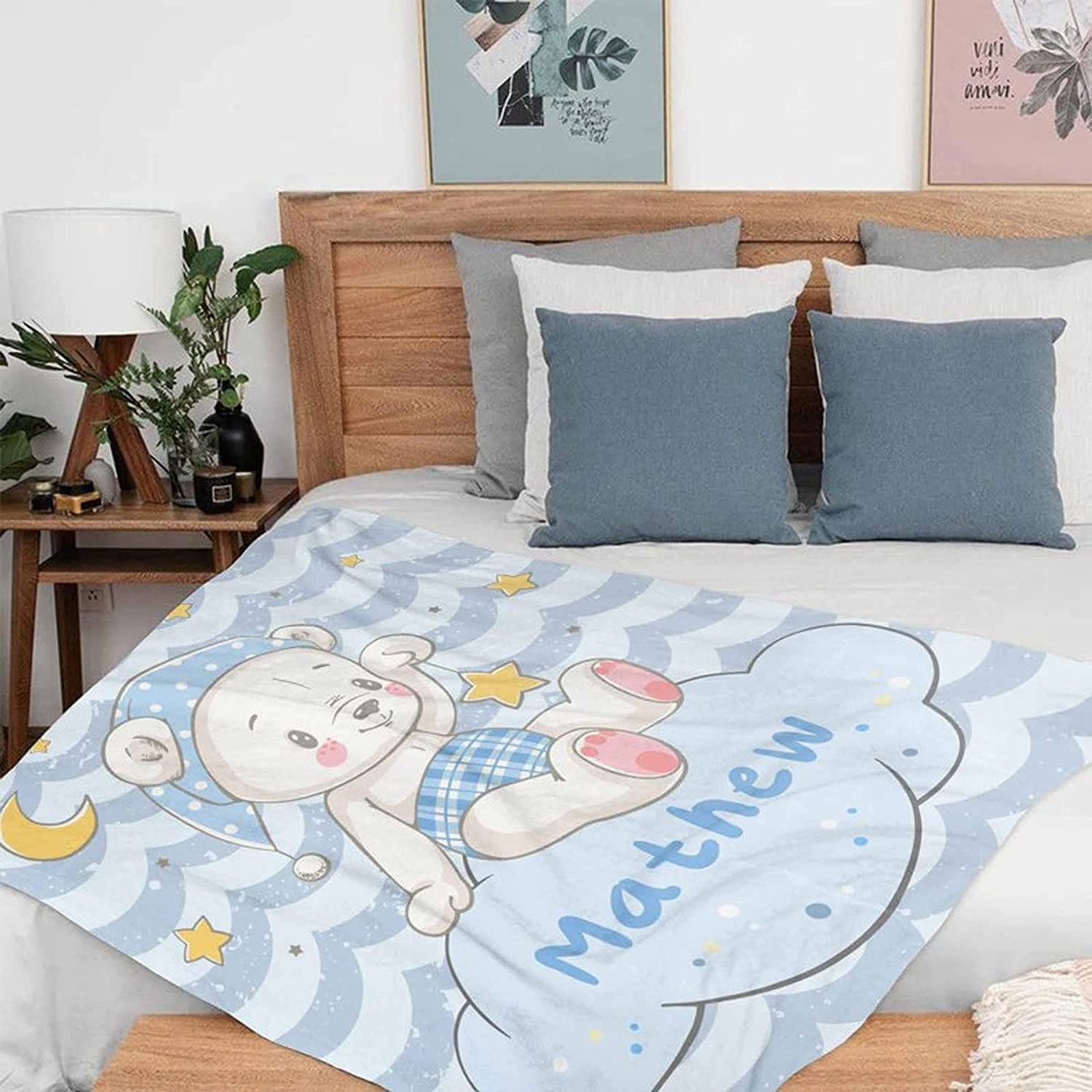ustom Blanket for Baby Boys Girls , Kawaii Bear Personalized Blankets for Toddler Soft Animal Blanket