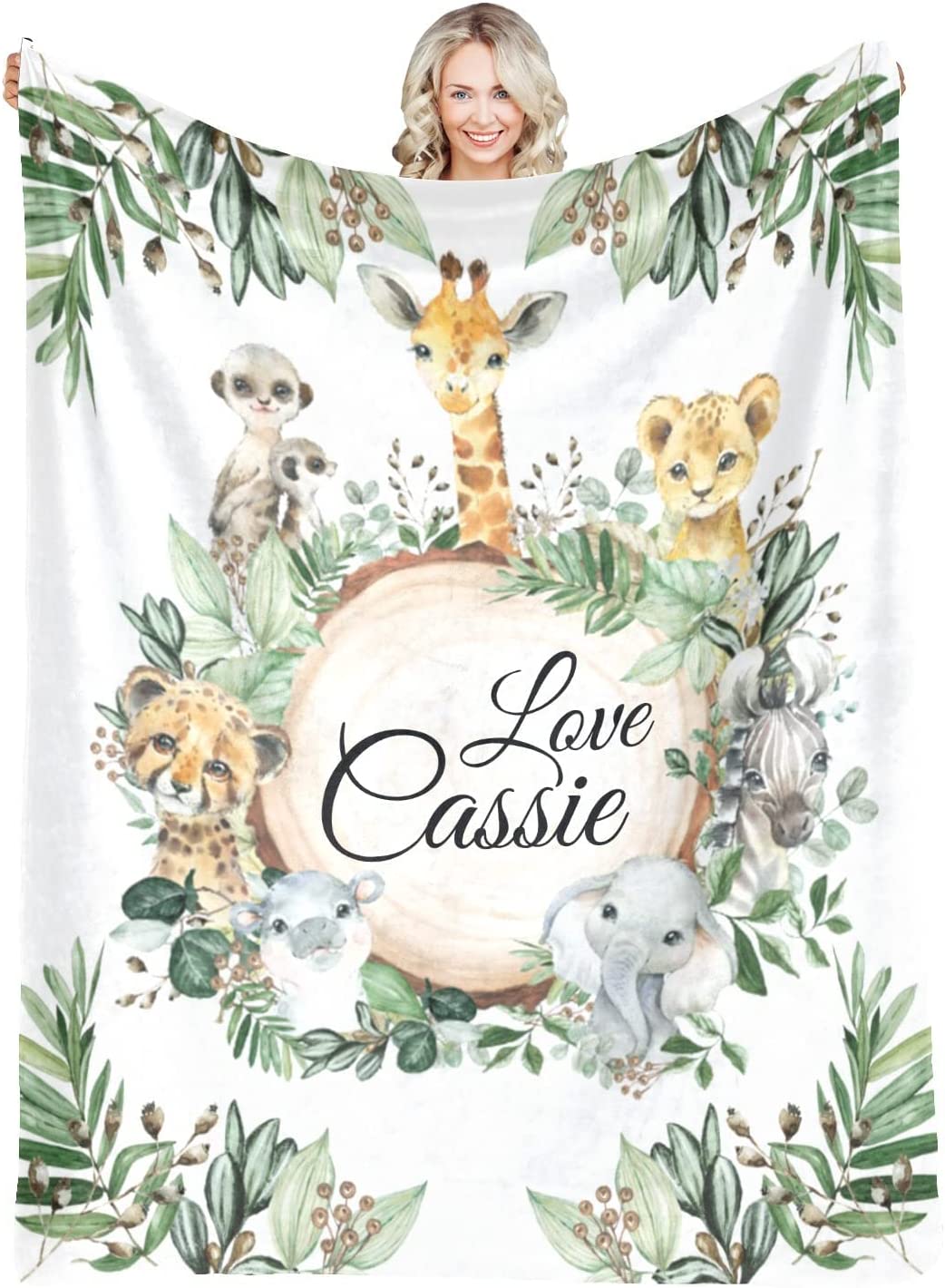 Personalized Baby Blanket with Name for Boy Girl, Blankets for Newborn Baby Kids, Customized Animals Baby Girls Blanket