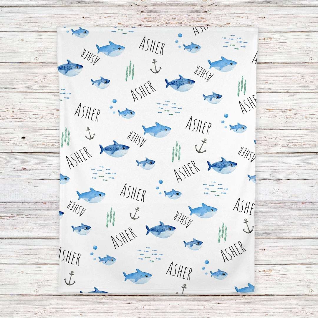 Baby Sharks Personalized Baby Blanket - Custom Baby Boy Blanket- Gift Newborn Blanket- Baby Girl Blanket- Soft and Safe for Babies