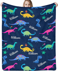 Personalized Dinosaur Baby Blankets, Customized Baby Girl Boy Gifts for Newborn Infan