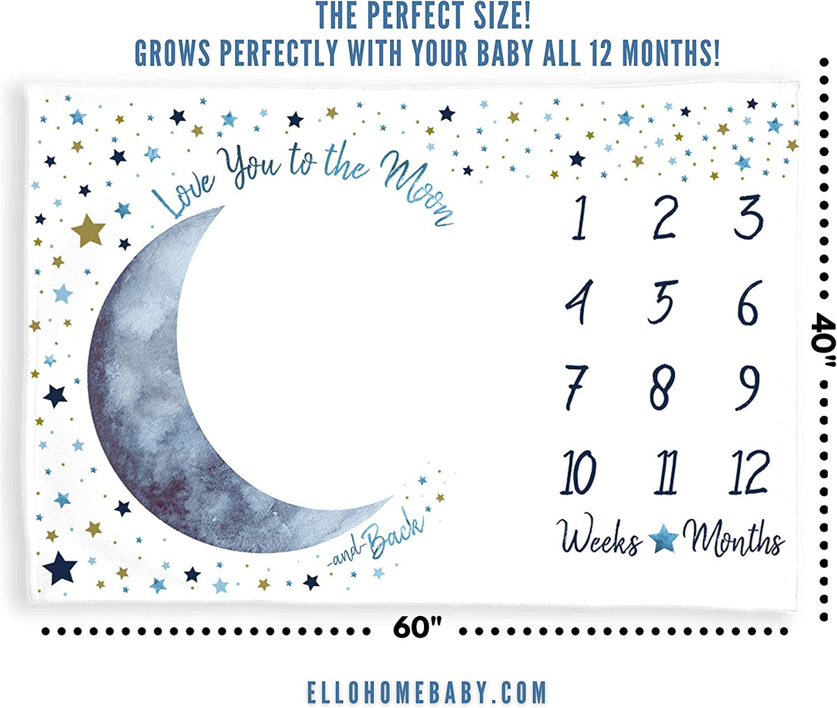Stars Baby Monthly Milestone Blanket, Infant Months Boy Newborn, I Love You to The Moon and Back