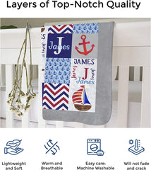 Personalized Blanket Nautical   Baby Blankets - Custom Baby Blanket with Name for Boys - Soft Plush Fleece