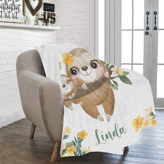 Personalized Baby Blankets with Sloth Design for Kids - Throw Blanket with Cute Animal - Swadding Blanket for Toddler