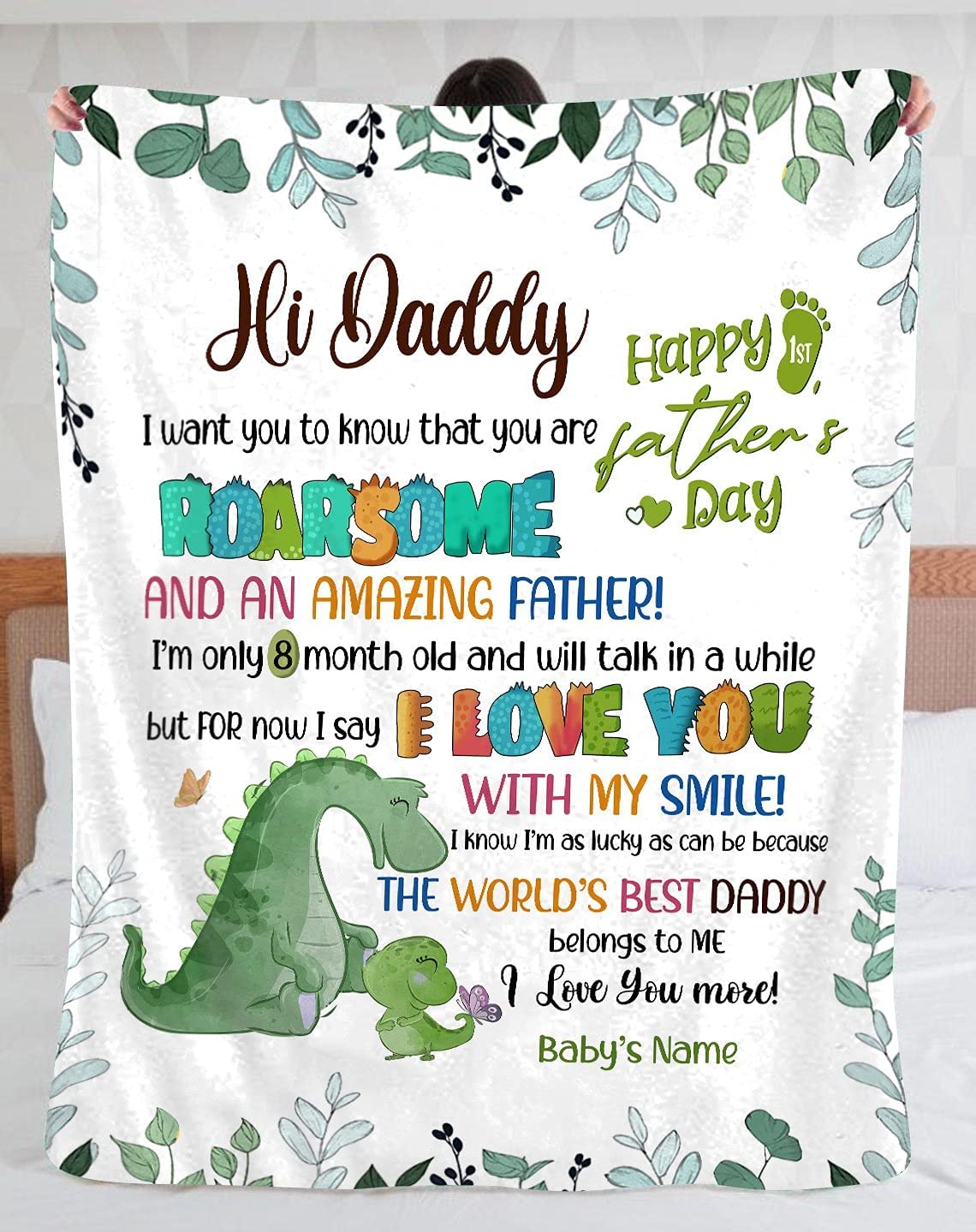 Personalized Hi Daddy Letter Blanket from Newborn Baby,  Happy 1st Fathers Day Blanket, gift for First Dad