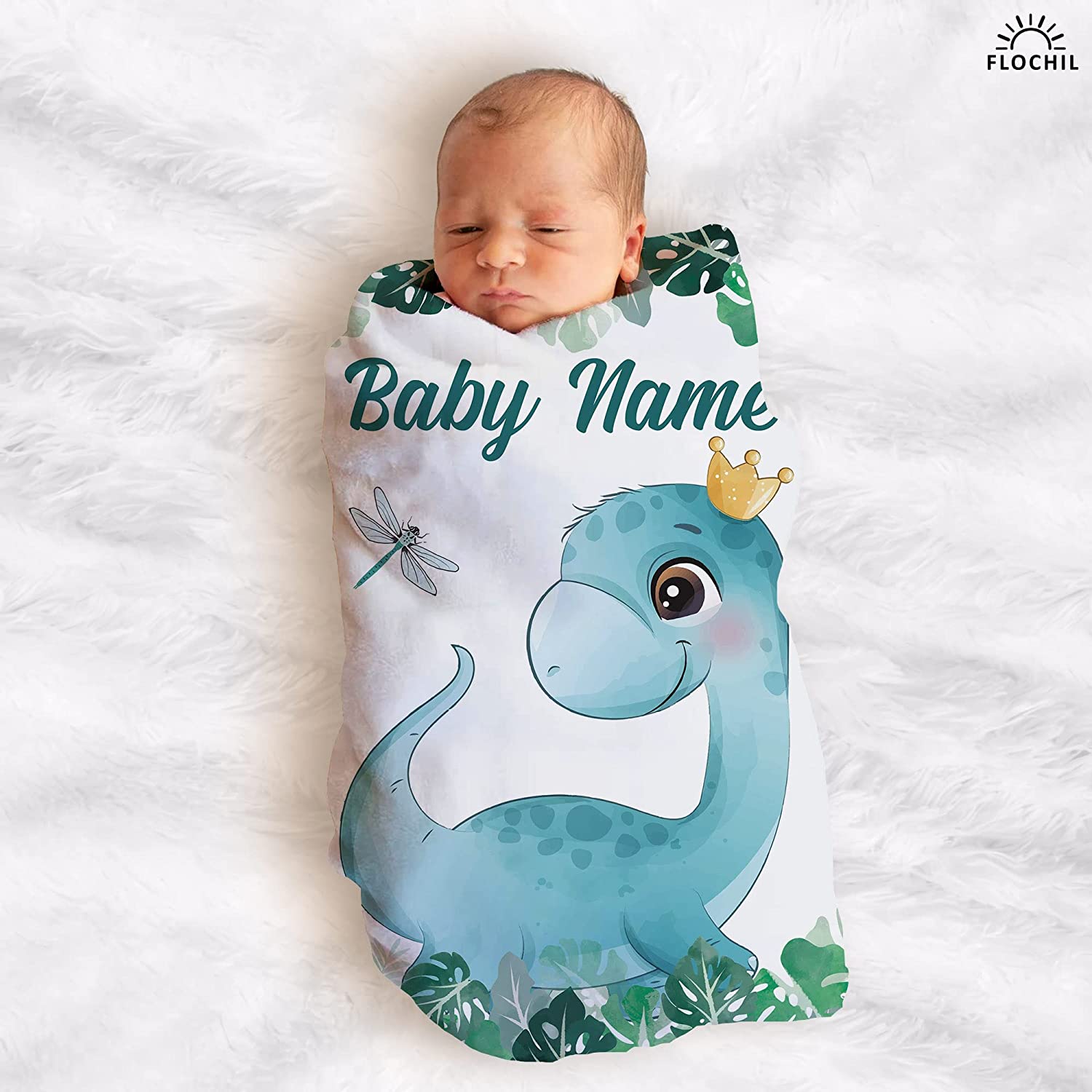 Personalized Baby Blankets, Custom Baby Blanket - Baby Blanket with Name for Boys, Best Gift for Baby, Newborn Dinosaur Flush Fleece