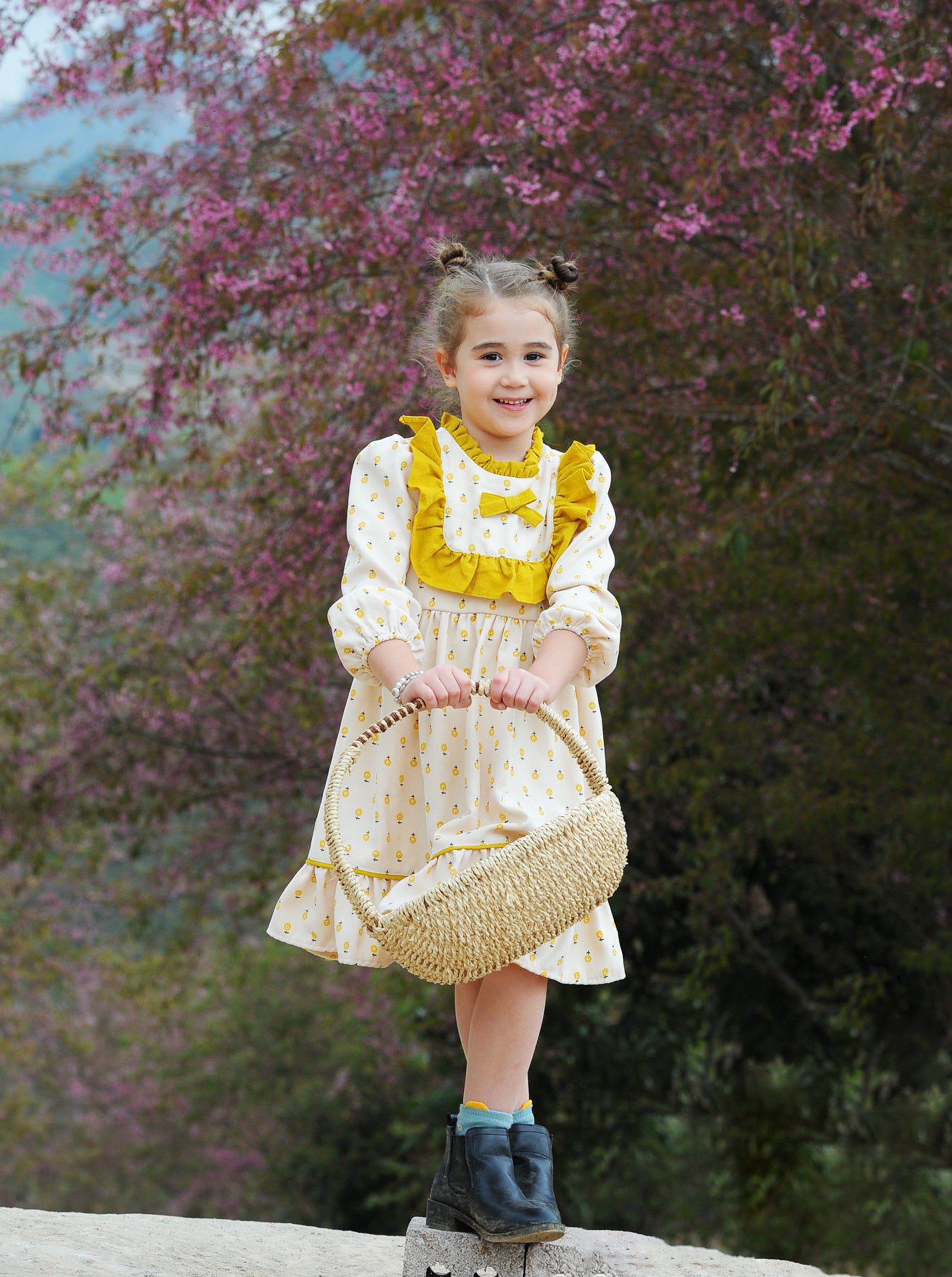 Baby Toddler Little Girls Fall Flower Thanksgiving Vintage Dress - Ivory - Angeline Kids