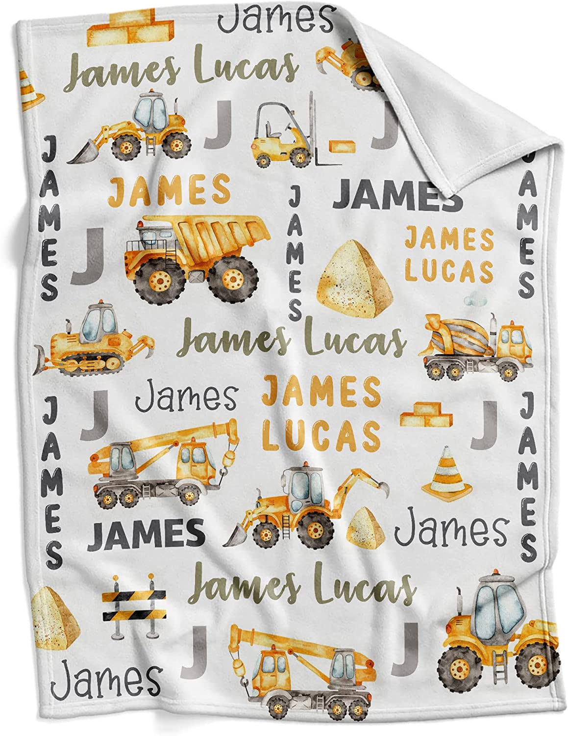USA MADE Personalized Construction Baby Blankets for Boys  - Soft Plush Fleece