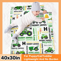 USA MADE Personalized Tractor Truck Blanket for Boys Girls Kids, Custom Construction Throws Super Soft Lightweight Flannel Blankets