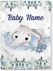 Personalized Baby Blankets, Custom Baby Blanket - Baby Blanket with Name for Boys, Best Gift for Baby, Newborn Elephants Flush Fleece