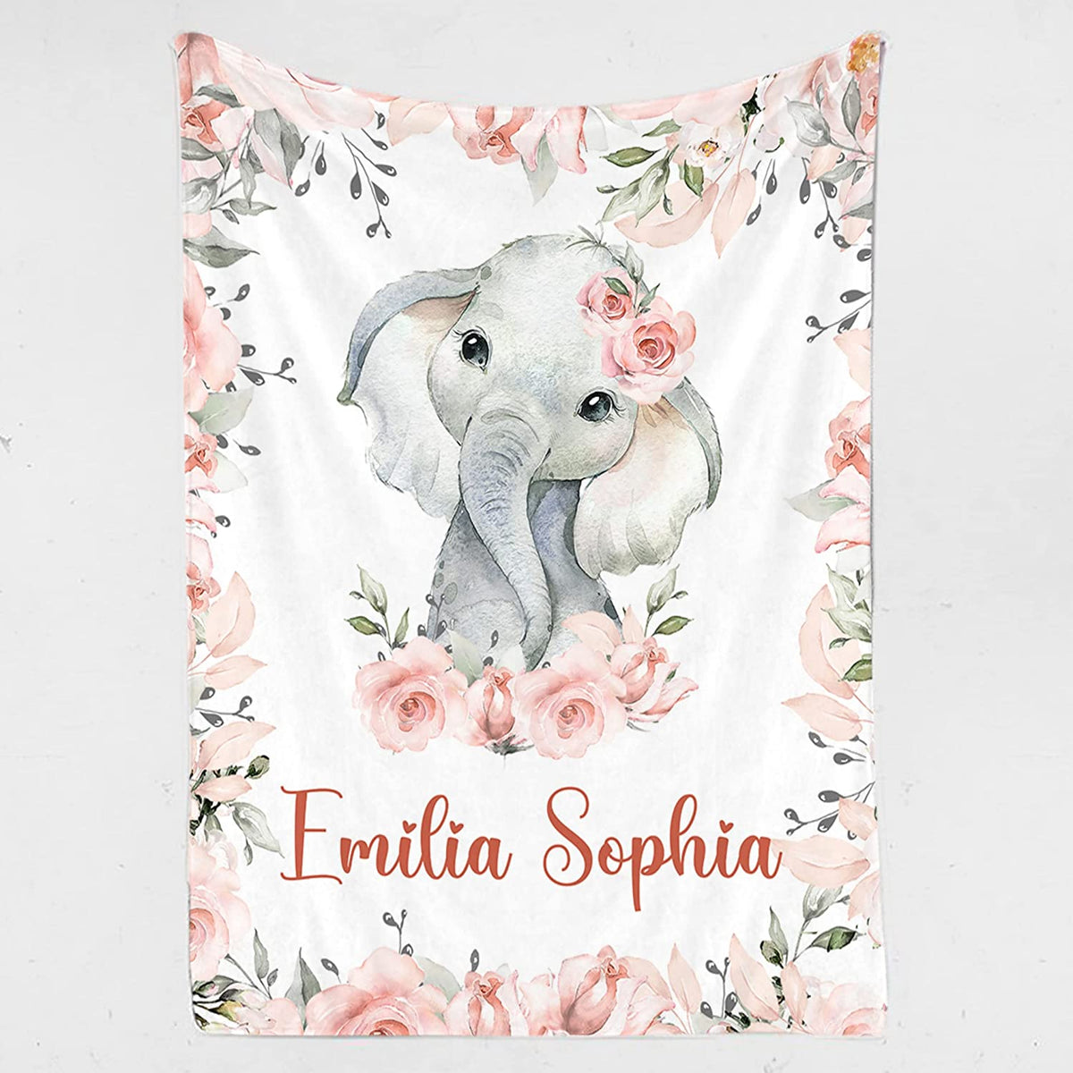 Personalized Baby Blanket - Custom Baby Blanket for Girl with Name, Purple Violet Elephant Watercolor Blanket, Cute Unique Gift for Baby Shower