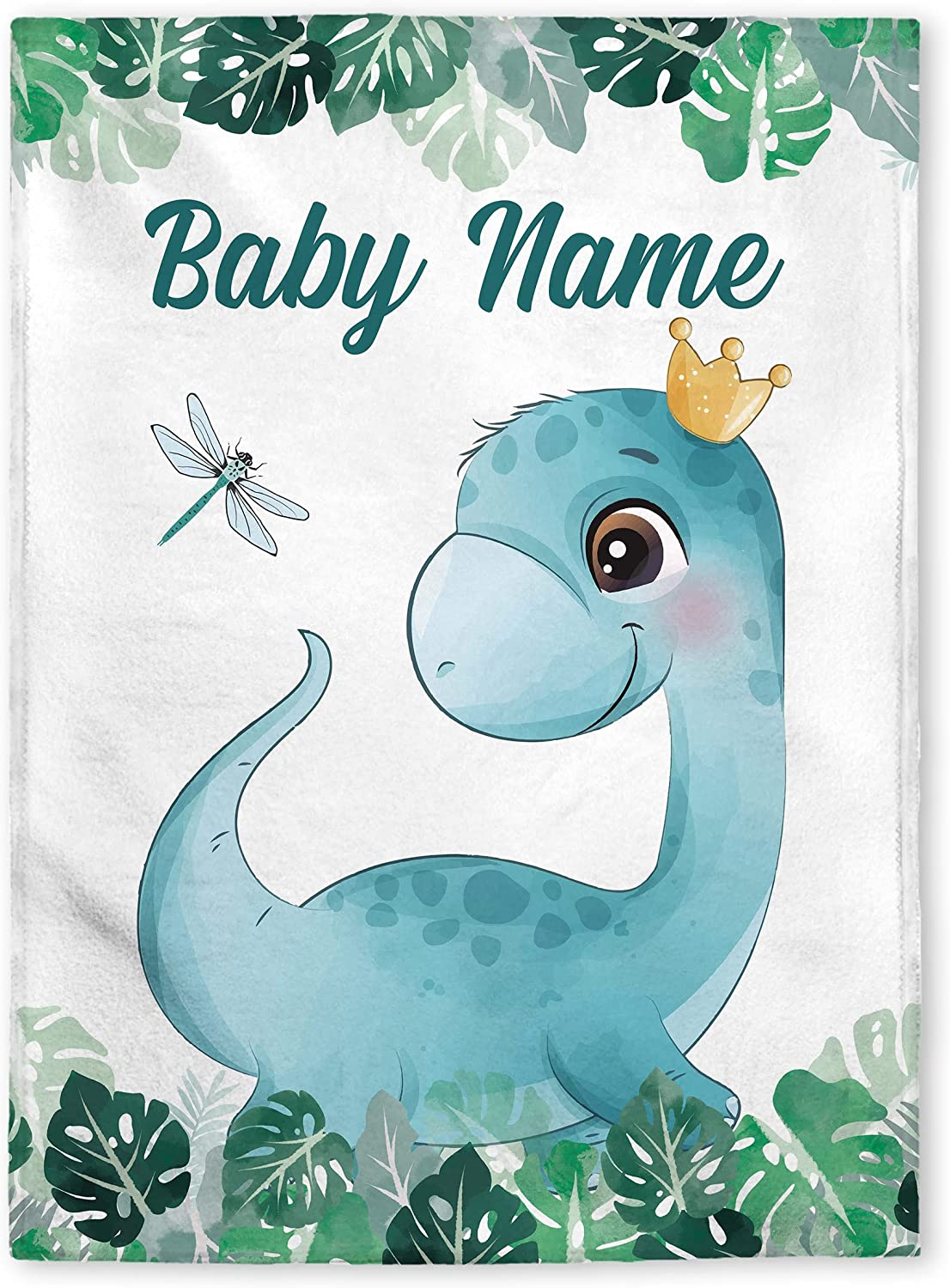 Personalized Baby Blankets, Custom Baby Blanket - Baby Blanket with Name for Boys, Best Gift for Baby, Newborn Dinosaur Flush Fleece