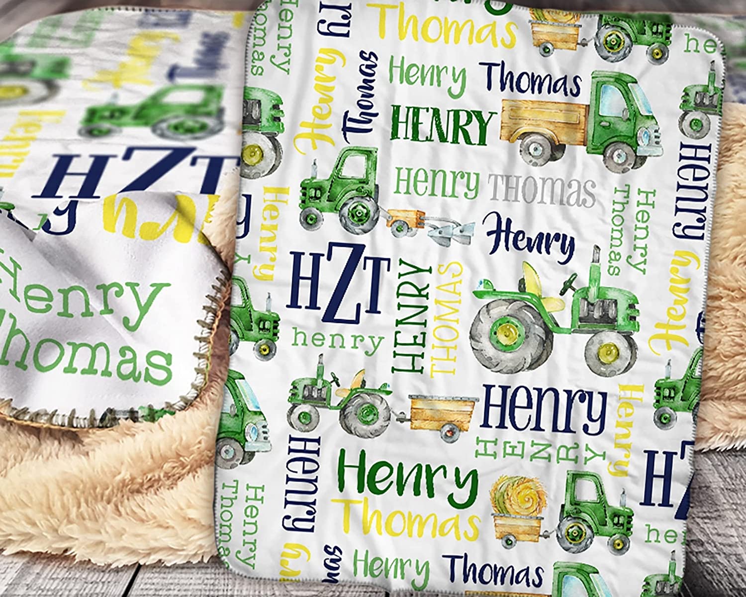 Personalized Tractor Blanket - Farm Baby Blanket with Name, Baby Blanket for Boys, Birthday Girl Gifts