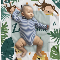 Safari Personalized Baby Blankets for Boys - Animal Gifts for Newborn with Name - Soft Lightweight Fleece