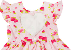 Baby Toddler Girls Tutti Frutti Strawberry Bows Lace Cotton Summer School Dress Polka Dot - Pink - Angeline Kids