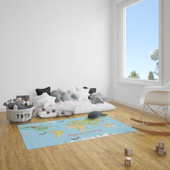 Custom Five Continents Animal World Rug, Animal Maps Baby Play Mat, Personalized Baby Nursery Initial Rug, Custom Name Animal World Maps Carpet Playtime