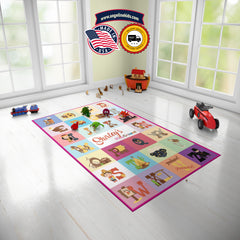Custom Baby Animal Playground Themed Alphabet Rug, Educational ABC Baby Play Mat, Personalized Baby Nursery Initial Rug, Custom Name ABC Animal Educational Carpet Playtime