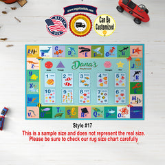 Custom Fruit Animal Cards Alphabet Rug, Educational ABC Kids Play Mat, Personalized Baby Nursery Initial Rug, Custom Name ABC Animal Educational Carpet Playtime