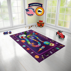 Custom Outer Space Board Game Kids Rug, Space Kids Play Mat, Personalized Baby Nursery Initial Rug, Custom Outer Space Carpet Playtime
