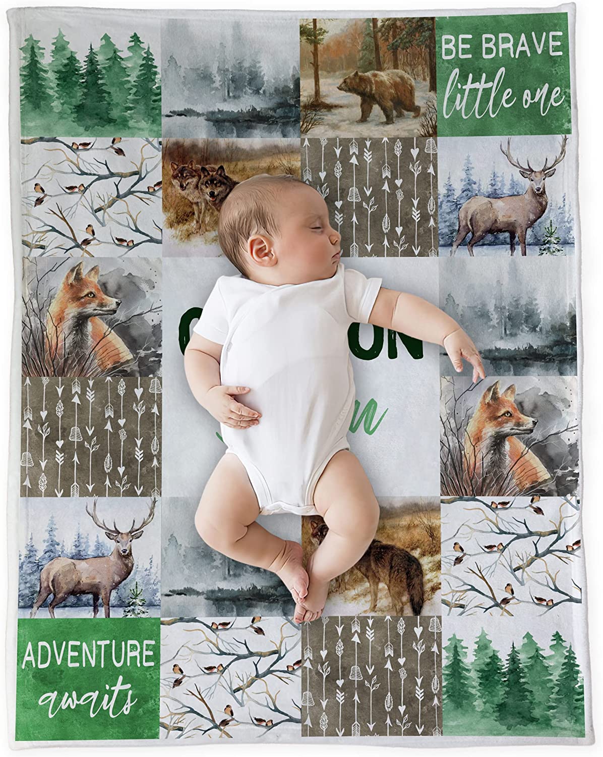 Personalized Woodland Animals Baby Blanket, Woodland Creatures Blanket, Woodland Creatures Baby Blanket
