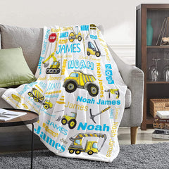 USA MADE Personalized Toddlers Blanket, Lightweight Construction Truck Kid Custom Throws Blankets, Birthday for Newborn Baby