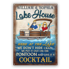 USA MADE Customized Here At The Lake Pontoon Husband Wife Couple - Lake House Sign - Personalized Custom Classic Metal Signs