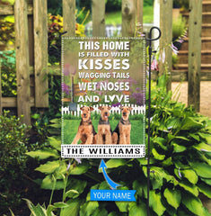 Airedale Terrier This Home Is Filled With Kisses Personalized Flag Garden Dog Flag Personalized Dog Garden Flags 1