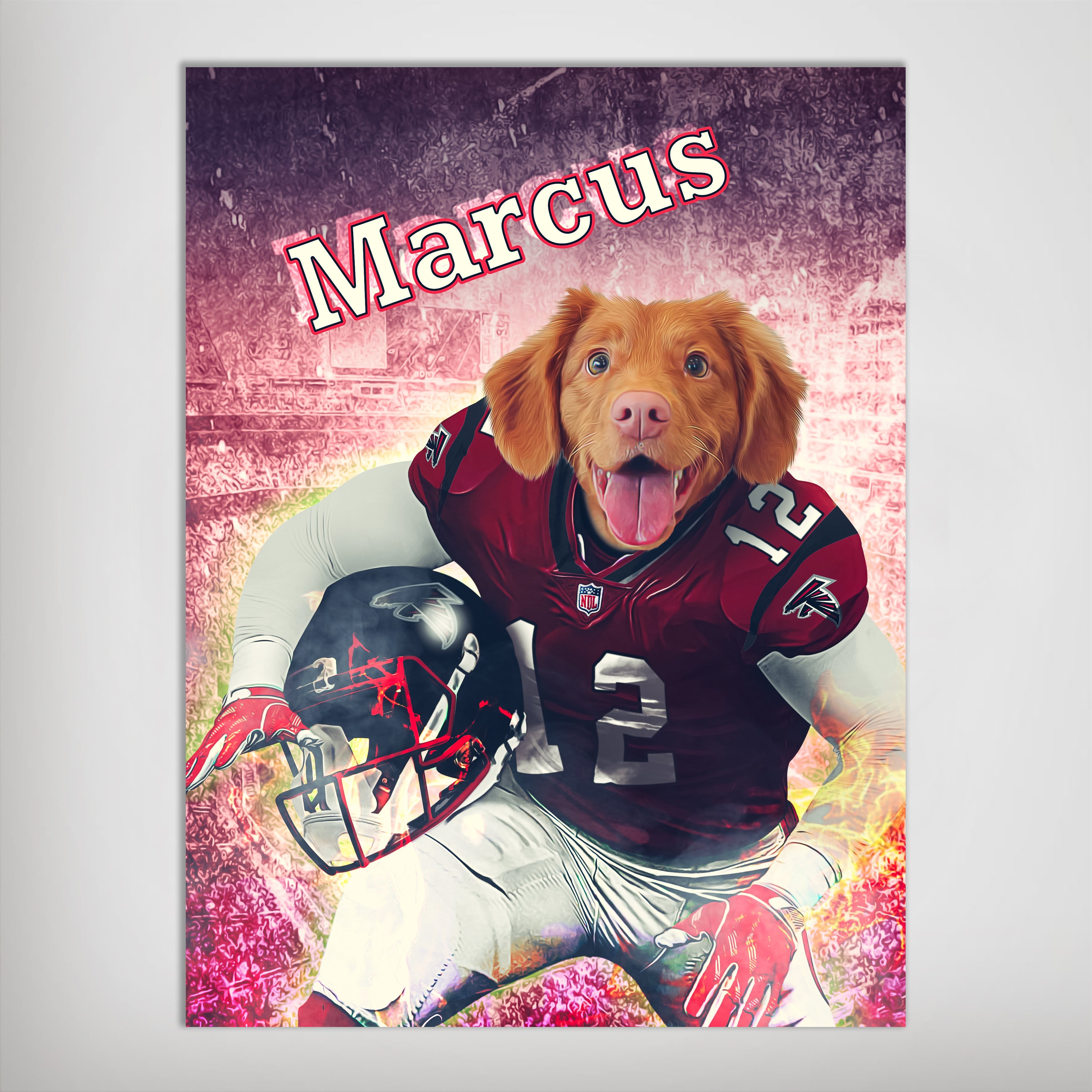 USA MADE Football League 'Atlanta Dog' Personalized Pet Poster | Custom Pet Portrait Football Dog, Cat Canvas , Poster, Digital Download | Dog Dad Gift , Dog Mom Gift , Personalized Pet Canvas Gifts