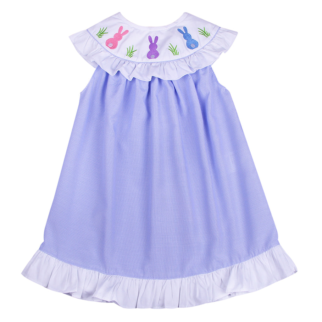 Baby Girls Spring Easter Bunny Cotton Embroidery Stripes Dress