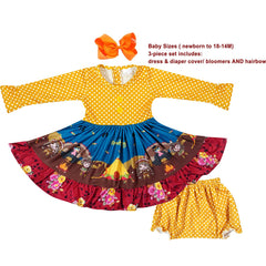 Baby Infant Toddler Girls Thanksgiving Tribal Girls Polka Dot Dress - Mustard