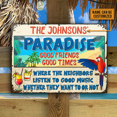 USA MADE Customized Beach Parrot Paradise Good Music, Beach House, Outdoor Bar Decor, Custom Classic Metal Signs