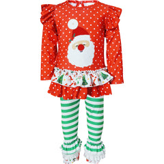 Baby Toddler Little Girl Christmas Santa Polka Dot Outfit Set - Red/Lime