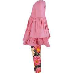 Baby Girls Fall Colors Vintage Floral Halloween Thanksgiving Tunic Top & Leggings Scarf Set - Brown/ Rose - Angeline Kids