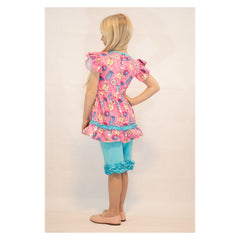 Toddler Girls Back To School Donut Apple Ruffle Top & Shorts Set - Pink/Aqua - Angeline Kids