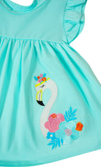 Baby Toddler Little Girls Summer Flamingo Tunic Top Capri Leggings Set with free Headband - Aqua Coral - Angeline Kids
