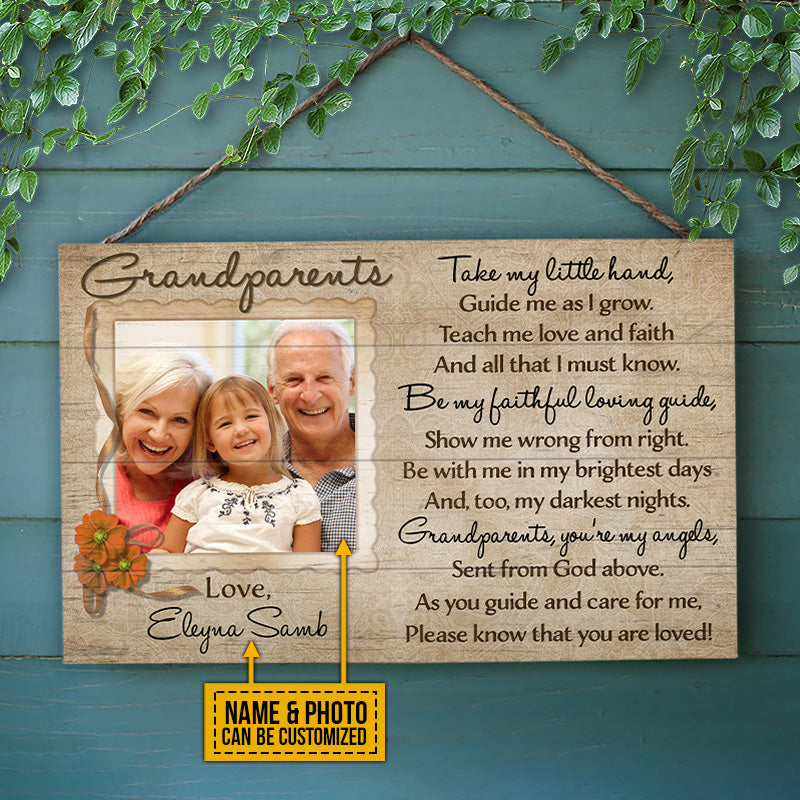 Custom Photo Family Grandparents Take My Little Hand Custom Wood Rectangle Sign, Grandparents Sign, Gift For Grandparents