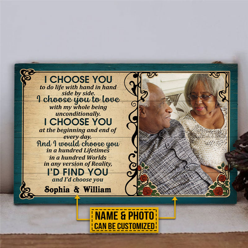 Custom Photo Old Couple Husband Wife I Choose You Photo Gift Vintage Custom Wood Rectangle Sign, Anniversary, Wall Pictures, Wall Art, Wall Decor