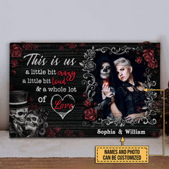 Custom Photo Gift Skeleton Skull Couple Husband Wife A Little Bit Of Crazy Custom Wood Rectangle Sign, Gothic Couple, Anniversary, Wall Pictures, Wall Art, Wall Decor