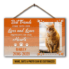 Custom Photo Pet Lovers Pawprints On Our Heart, Pet Memorial Gift, Cat Dog Loss Frame, Custom Wood Rectangle Sign