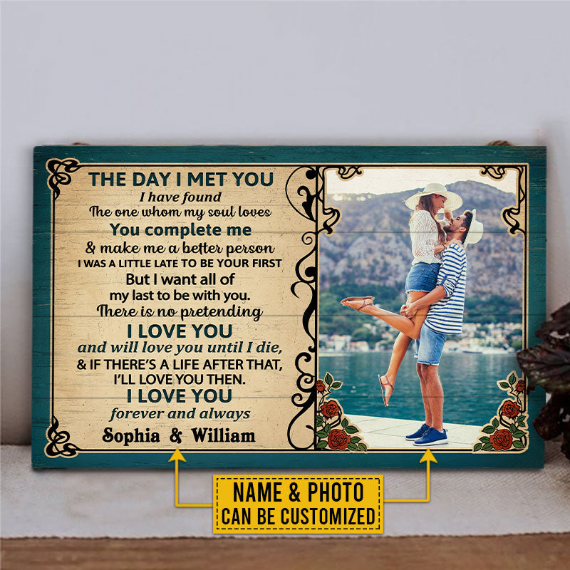 Custom Photo Couple Husband Wife The Day I Met Photo Gift Custom Wood Rectangle Sign, Wall Pictures, Wall Art, Wall Decor
