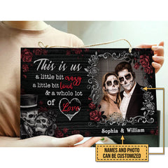 Custom Photo Gift Skeleton Skull Couple Husband Wife A Little Bit Of Crazy Custom Wood Rectangle Sign, Gothic Couple, Anniversary, Wall Pictures, Wall Art, Wall Decor