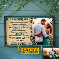 Custom Photo Couple Husband Wife The Day I Met Photo Gift Custom Wood Rectangle Sign, Wall Pictures, Wall Art, Wall Decor