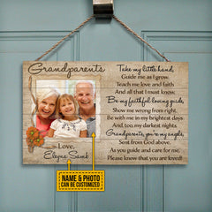 Custom Photo Family Grandparents Take My Little Hand Custom Wood Rectangle Sign, Grandparents Sign, Gift For Grandparents