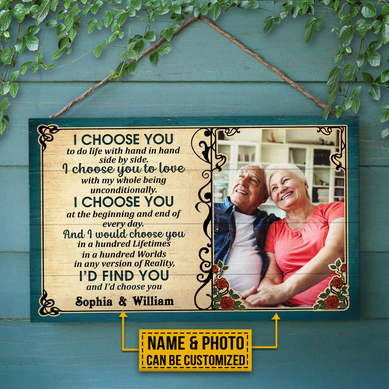 Custom Photo Old Couple Husband Wife I Choose You Photo Gift Vintage Custom Wood Rectangle Sign, Anniversary, Wall Pictures, Wall Art, Wall Decor